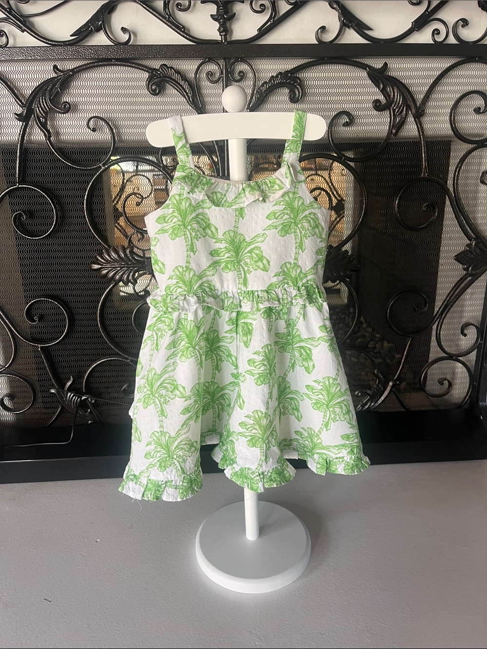 Janie and Jack White Sundress with Green Palm Print